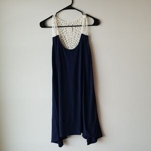 a.n.a Blue Cream Asymmetrical Sundress Sleeveless Scoop Neck Mini